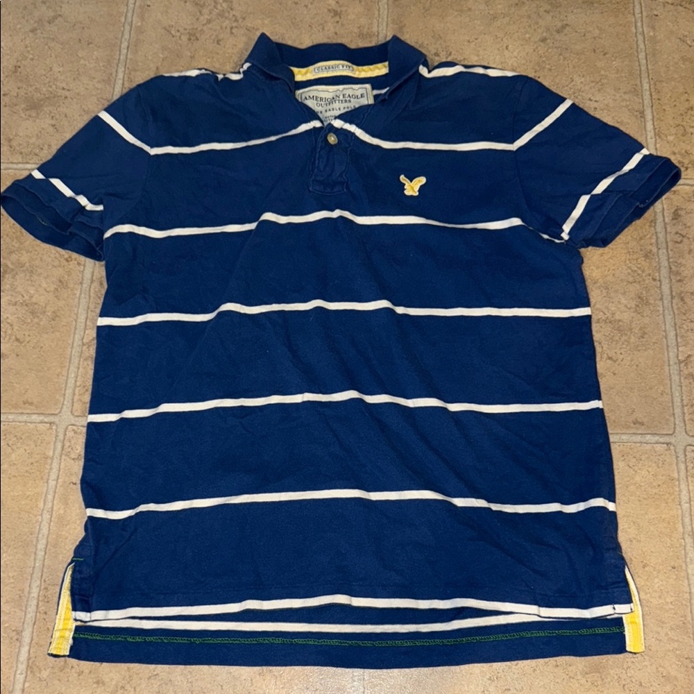 American Eagle Outfitters Blue and White Striped Polo Shirt